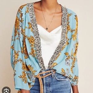 Andersen & Lauth Zoe Floral and Leopard Kimono OS open front boho coastal